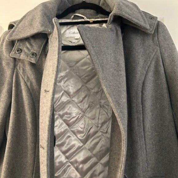 Calvin Klein Wool Blend Double Breasted Pea Coat Removable Hood Women’s Size 8 - Picture 4 of 10